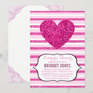 Lingerie Dusche Brautparty Rosa Glitzer Herz Einladung