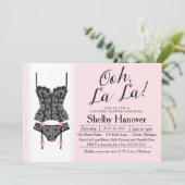 Lingerie Dusche einladen, Ooh La Black & Pink Lace Einladung (Stehend Vorderseite)