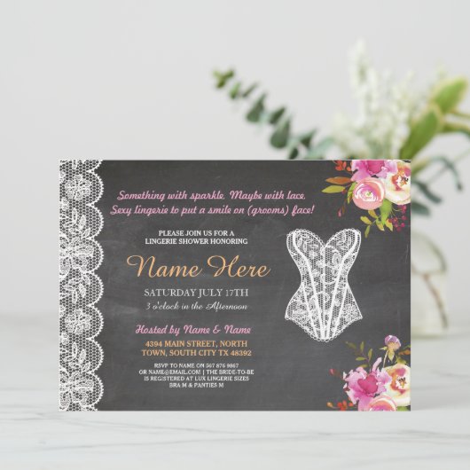 Lingerie Dusche Einladende Brautparty-Spitzen Einladung (Stehend Vorderseite)