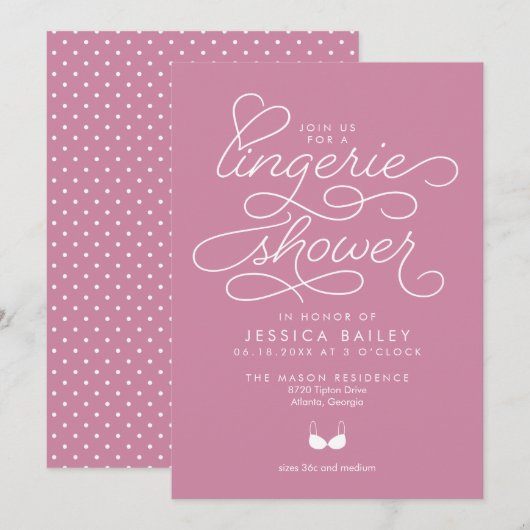 Lingerie-Dusche Einladung mit elegantem Skript (Vorne/Hinten)