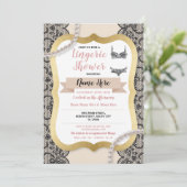 Lingerie Dusche Gold Cream Lace Bra Perle Einladung (Stehend Vorderseite)