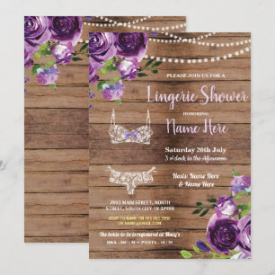 Lingerie Dusche Holz violette Blumen Einladung