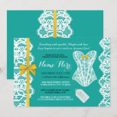Lingerie Dusche laden Aquamarines Gold Brautparty  Einladung (Vorne/Hinten)