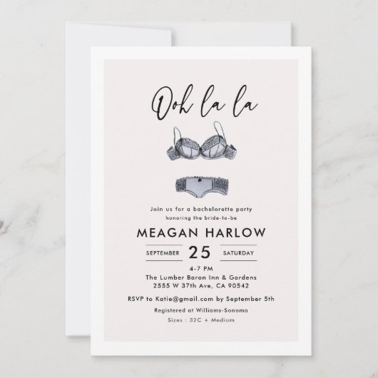 Lingerie Dusche Ooh La La Junggeselinnen-Abschied Einladung (Vorderseite)