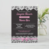 Lingerie Dusche Pink Black Lace Bow Einladung (Stehend Vorderseite)