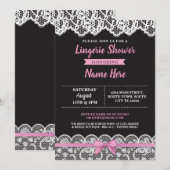 Lingerie Dusche Pink Black Lace Bow Einladung (Vorne/Hinten)