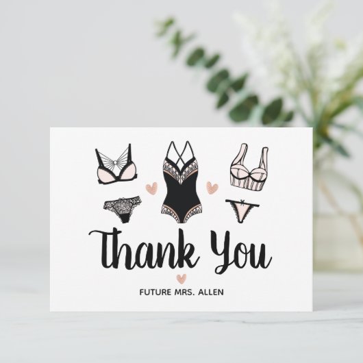 Lingerie Junggeselinnen-Abschied Flat Vielen Dank Dankeskarte (Stehend Vorderseite)