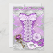 Lingerie Party Lila Key Corset Mask Silver Einladung (Vorderseite)