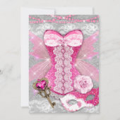 Lingerie Party PINK Key Corset Mask Silver Einladung (Vorderseite)