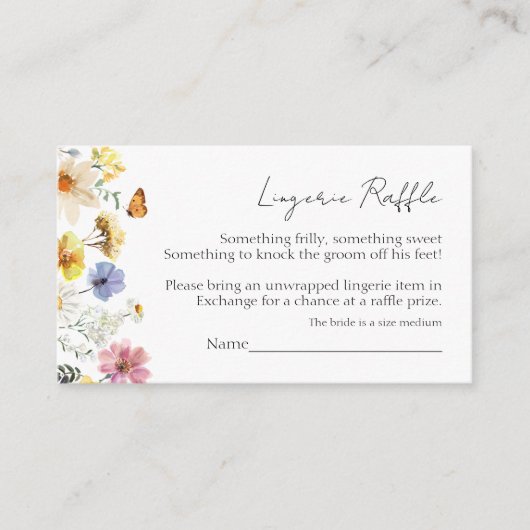 Lingerie Raffle | Wildblume Boho Brautparty Begleitkarte (Vorderseite)