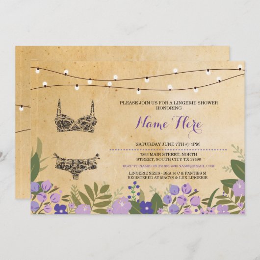 Lingerie Shower Bridal Junggeselinnen-Abschied Ein Einladung (Vorne/Hinten)