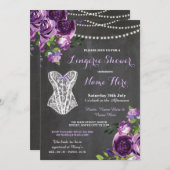 Lingerie Shower Bridal Lila Chalk Floral Einladung (Vorne/Hinten)