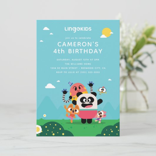 Lingokiden-Zeichen Geburtstag Einladung (Stehend Vorderseite)