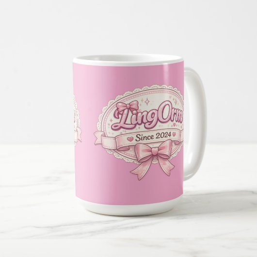LingOrm Since 2024 Coquette Ribbon Badge Kaffeetasse (VorderseiteRechts)
