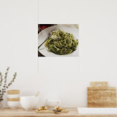Linguine mit Pesto und Parmesan, Rotwein Poster (Küche)