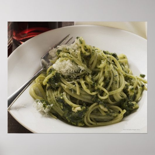 Linguine mit Pesto und Parmesan, Rotwein Poster (Vorne)