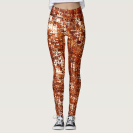 Linhas cruzadas e entalhe de quadrados enferrujado leggings