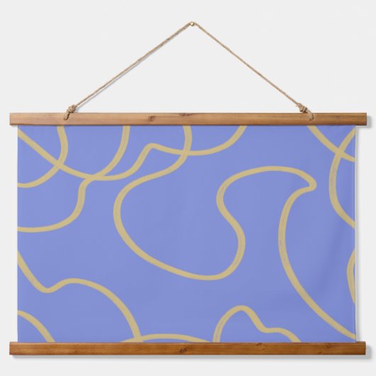 Linie Art: Gold auf Blue Wandteppich Mit Holzrahmen (Vorne)