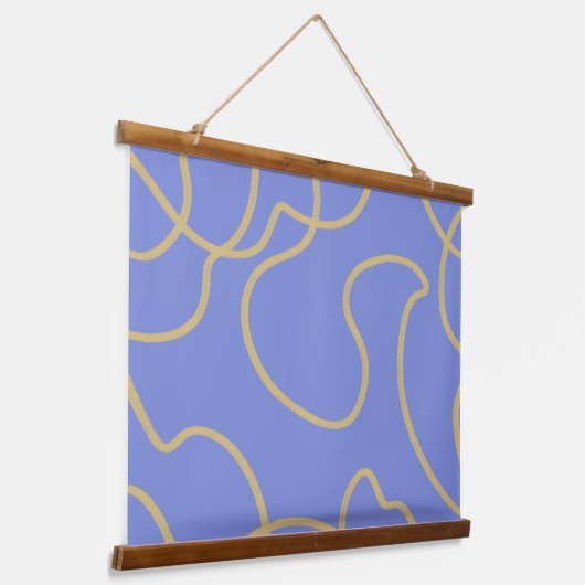 Linie Art: Gold auf Blue Wandteppich Mit Holzrahmen (Gewinkelt)