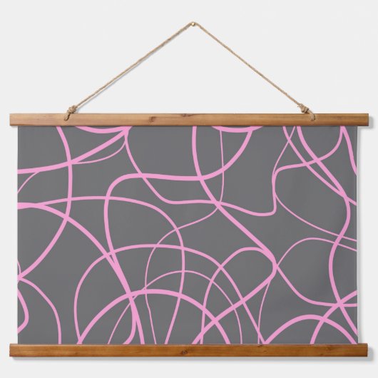 Linie Art: Rosa auf Grau Wandteppich Mit Holzrahmen (Vorne)