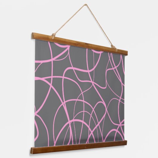 Linie Art: Rosa auf Grau Wandteppich Mit Holzrahmen (Gewinkelt)
