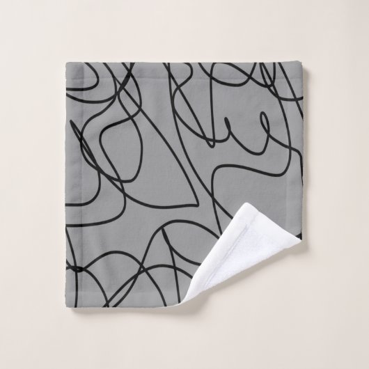 Linie Art: Schwarz auf Grau Badhandtuch Set (Waschlappen)