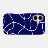 Linie Art: Weiß auf dunkelblau iPhone 16 Hülle (Rückseite (Horizontal))