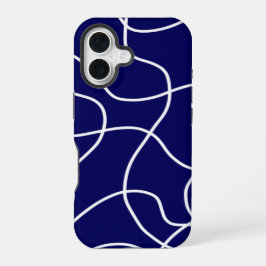 Linie Art: Weiß auf dunkelblau iPhone 16 Hülle