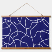 Linie Art: Weiß auf dunkelblau Wandteppich Mit Holzrahmen (Vorne)
