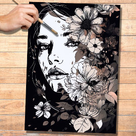 Linie Art Woman 1 Dekoupage Paper Seidenpapier