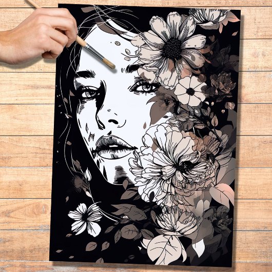 Linie Art Woman 1 Dekoupage Paper Seidenpapier