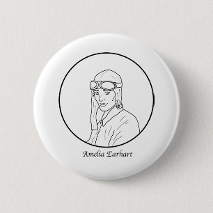 Linie Porträt Amelia Earhart Button