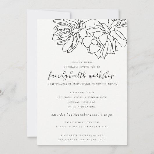 LINIE ZEICHNEND DESERT CACTI ERFOLGREICHE WORKSHOP EINLADUNG (Vorderseite)