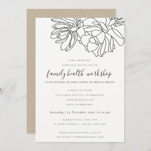 LINIE ZEICHNEND DESERT CACTI ERFOLGREICHE WORKSHOP EINLADUNG (Vorne/Hinten)