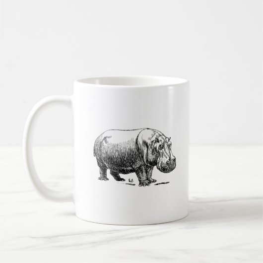 Linie Zeichnend Hippopotamus Schwarzweiß Kaffeetasse (Links)