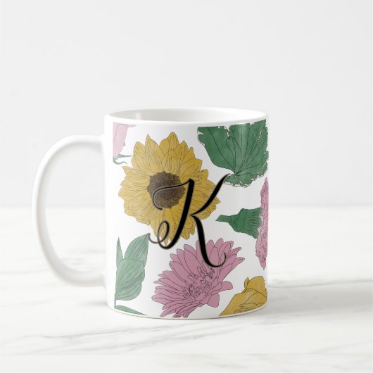 Linien Blumen Monogramm Kaffeetasse (Links)