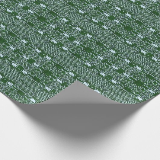 Linien der grünen weißen Computerplatine Geschenkpapier (Ecke)