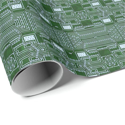 Linien der grünen weißen Computerplatine Geschenkpapier (Rolleneckpunkt)