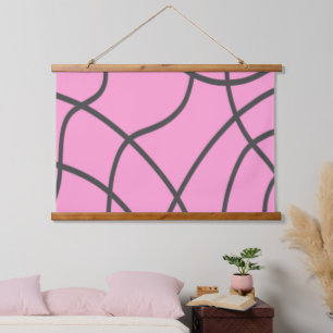 Linien: grau auf weich rosa wandteppich mit holzrahmen