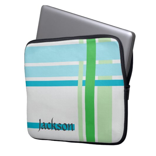 Linien in blau und Linien in grün Laptopschutzhülle (Vorderseite Links)