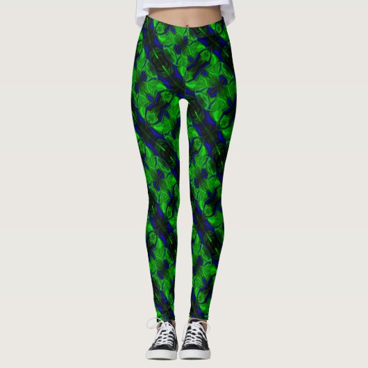 Linien und Formen auf dem verde. Grund blau Leggings (Vorderseite)