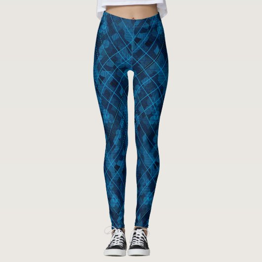Linien und Patchmuster in Blau Leggings (Vorderseite)