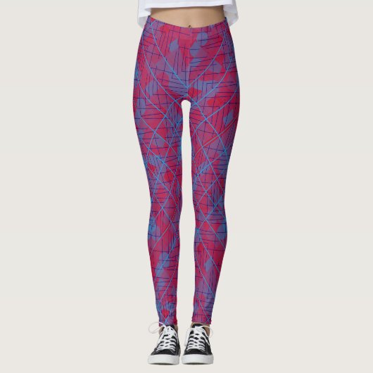 Linien und Patchmuster in blauem, rotem BG Leggings (Vorderseite)