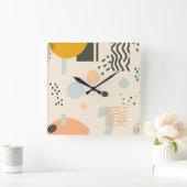 Linien und Punkte mit Kreisen auf weißlich Quadratische Wanduhr (Zuhause)