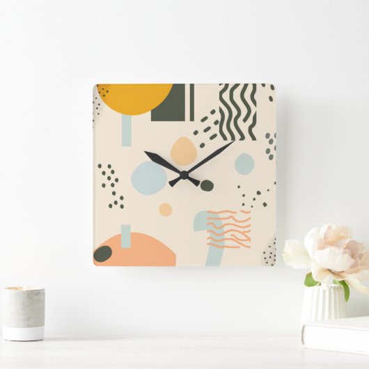 Linien und Punkte mit Kreisen auf weißlich Quadratische Wanduhr (Zuhause)
