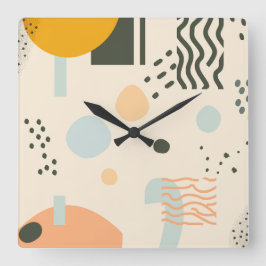 Linien und Punkte mit Kreisen auf weißlich Quadratische Wanduhr