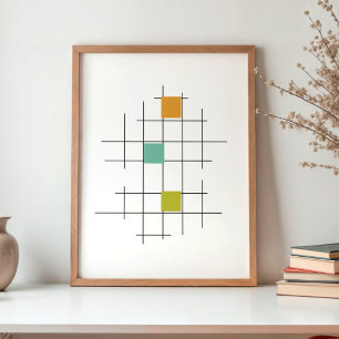 Linien und Quadrate Mid Century Modern Farbig Poster