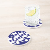 Linien und Rechtecke - Weiß auf der tiefen Marine Getränkeuntersetzer (Seite)