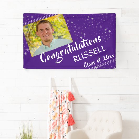 Linien und Sterne | Bearbeitbar Lila | FOTO ABSCHL Banner (Insitu)