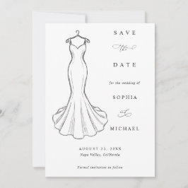 Liniengrafik Minimalistische Hochzeitskleid Save T The Date